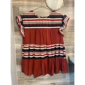 She & Sky NWT Merlot striped baby doll blouse w/ruffle cap sleeve women’s medium